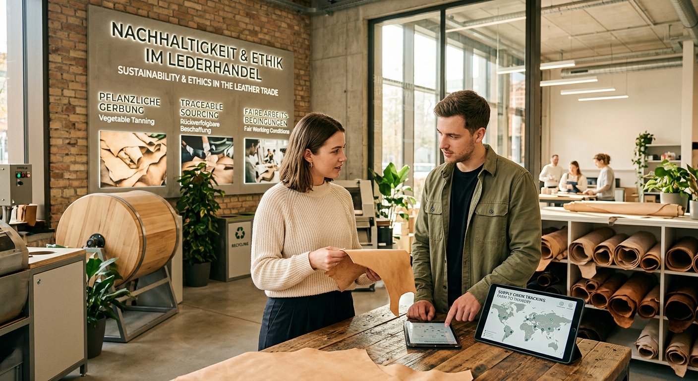 Ethischer Lederhandel in DE: Beratung zu pflanzlicher Gerbung, fairer Produktion und nachhaltigen Lieferketten.