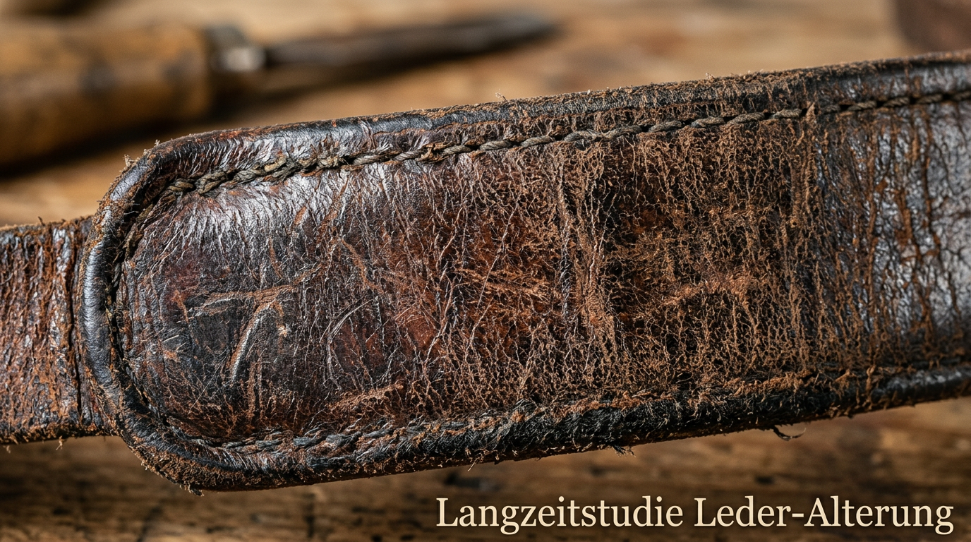 Langzeitstudie Leder-Alterung Nahaufnahme Patina auf altem Leder