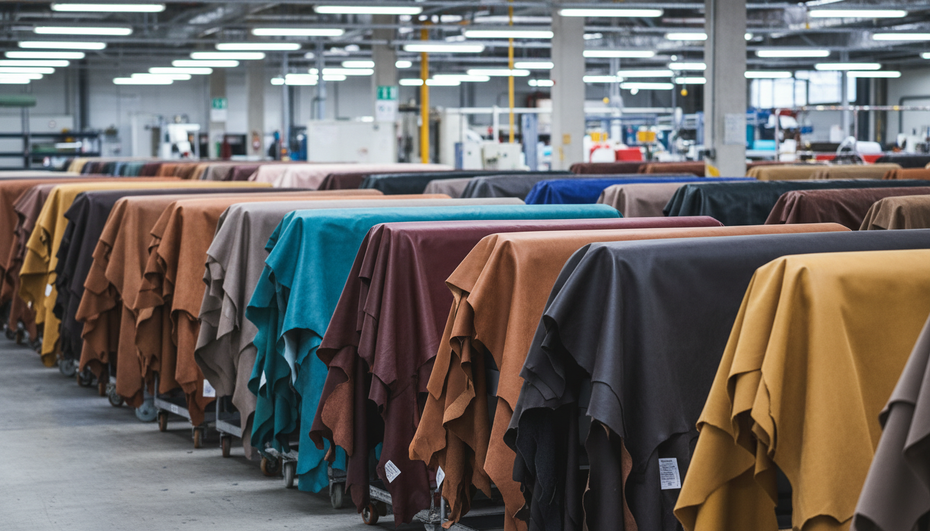 Professionelles Lederlager: Riesige Auswahl an hochwertigen Echtleder-Häuten für Polstermöbel und Handwerk. Modernes Lederlager mit einer großen Auswahl an farbigen Echtleder-Häuten für die Polstermöbel-Industrie.