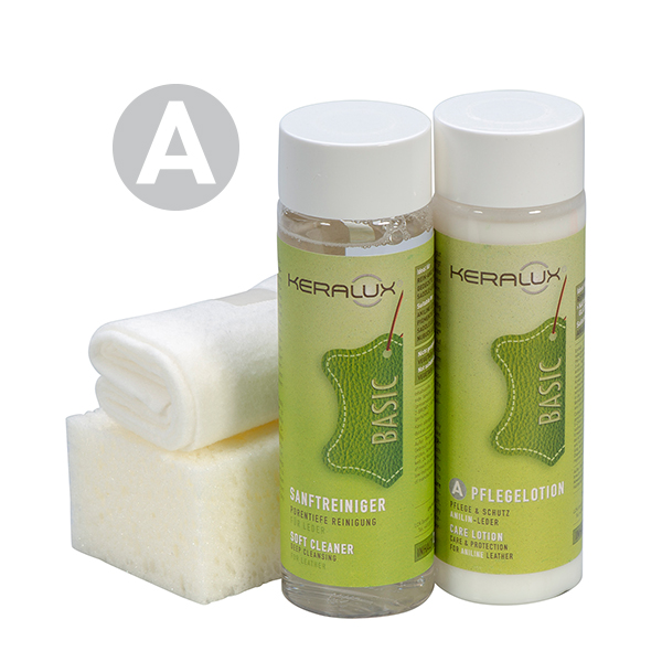 KERALUX® Lederpflege-Set A KERALUX Lederpflege-Set A für offenporiges Anilinleder zur Rückfettung und Farbauffrischung.
