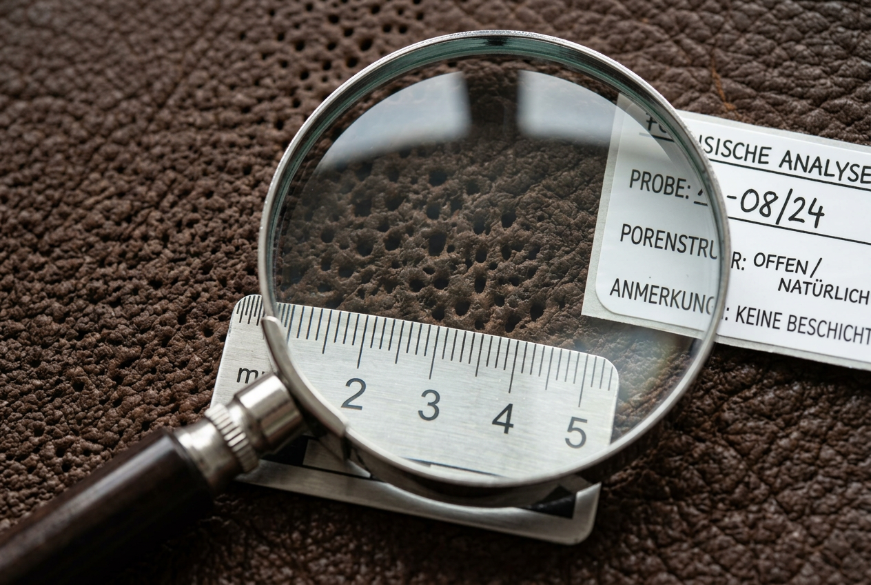 Forensische Analyse Makroaufnahme Anilinleder Porenstruktur