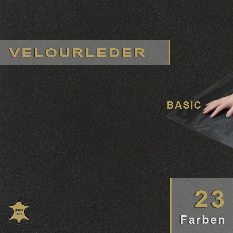 Velourleder BASIC – Solide Qualität zum fairen Preis. Preiswertes Velourleder BASIC für Handwerk, Bastelarbeiten und einfache Polsterungen mit echtem Rauleder.