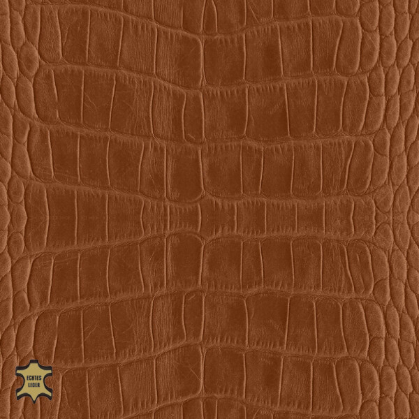 Echtleder | Cayman/Kroko-Optik (Lederprägung Cayman) orange brown